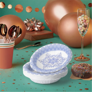 Blue Winter Snowflake Lace Edge Paper Plate