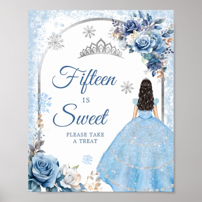 Blue Winter Snowflake Mis Quince Fifteen is Sweet Poster (Front)