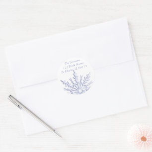 Blue Winter Snowflake on White Return Address Classic Round Sticker
