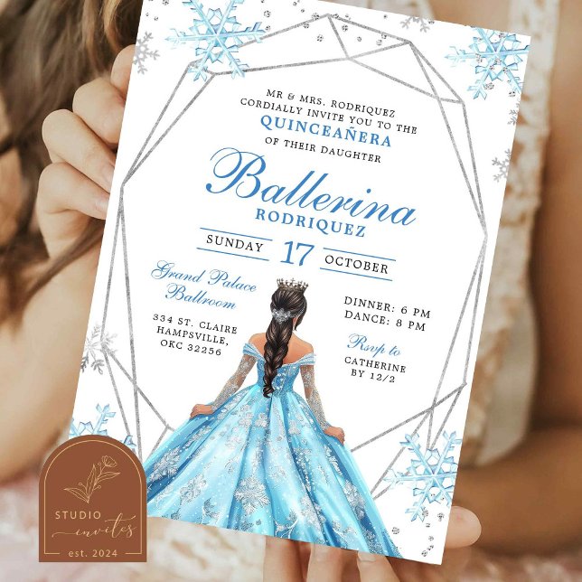 Blue Winter Snowflake Princess Quinceanera  Invitation (Creator Uploaded)