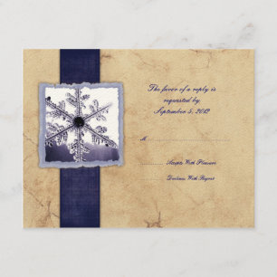 Blue Winter Snowflake Vintage Wedding RSVP Card
