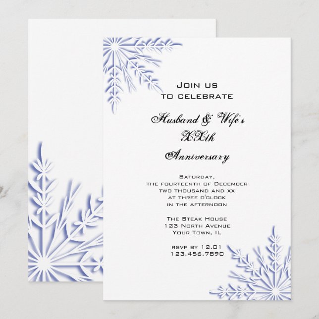 Blue Winter Snowflakes Anniversary Party Invite (Front/Back)