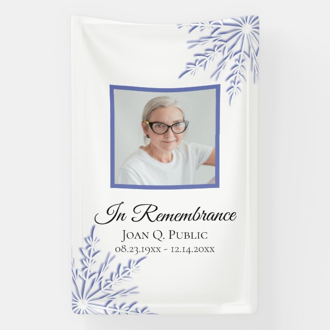 Blue Winter Snowflakes Celebration of Life Funeral Banner (Vertical)