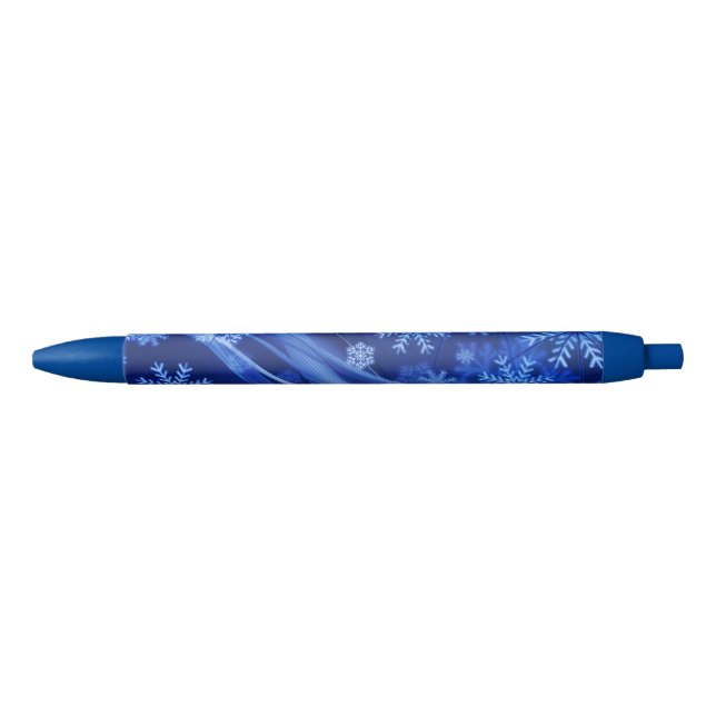 Blue Winter Snowflakes Christmas Black Ink Pen (Front)