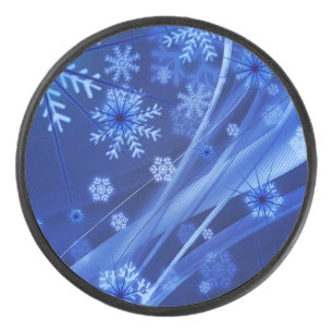 Blue Winter Snowflakes Christmas Hockey Puck