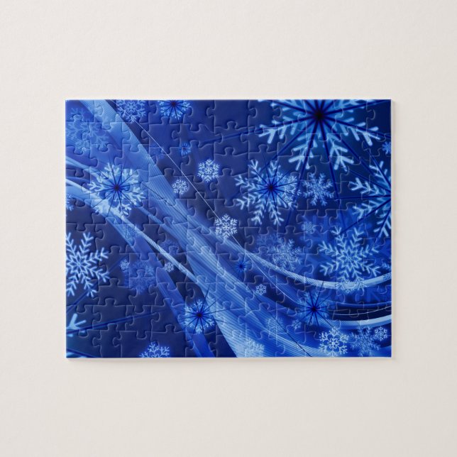 Blue Winter Snowflakes Christmas Jigsaw Puzzle (Horizontal)