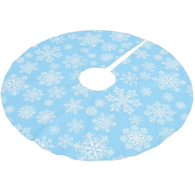Blue Winter Snowflakes Christmas Pattern Brushed Polyester Tree Skirt (Angled)