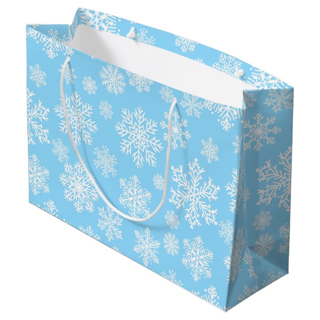 Blue Winter Snowflakes Christmas Pattern Large Gift Bag (Back Angled)