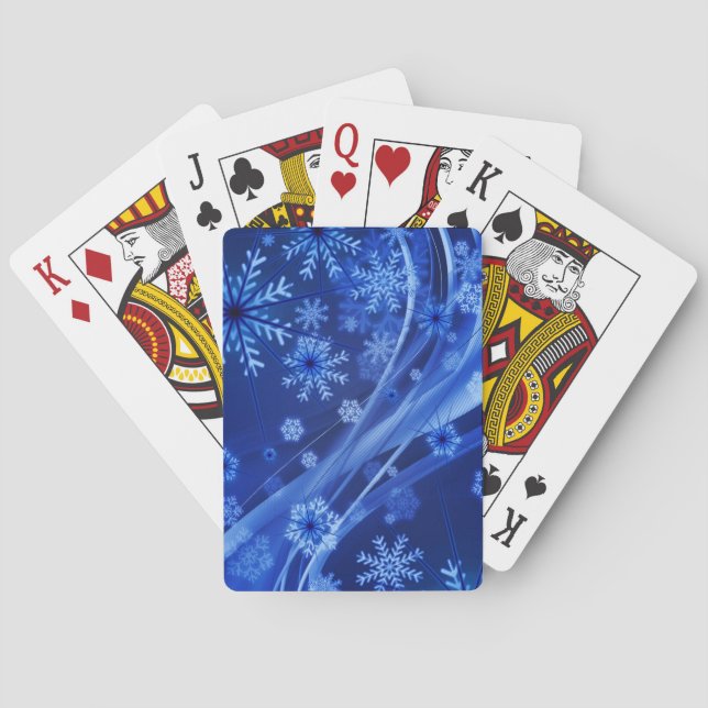 Blue Winter Snowflakes Christmas Playing Cards (Back)