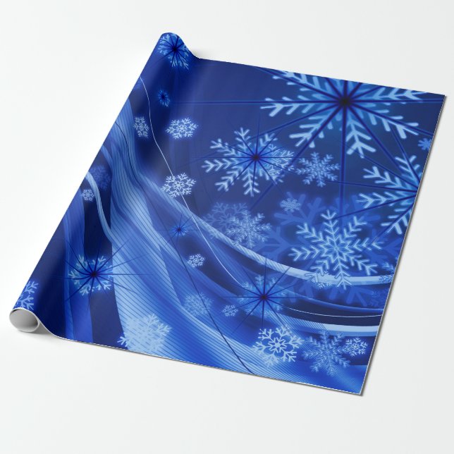 Blue Winter Snowflakes Christmas Wrapping Paper (Unrolled)