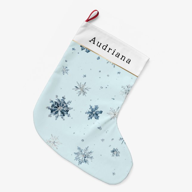Blue Winter Snowflakes   Large Christmas Stocking (Front (Hanging))