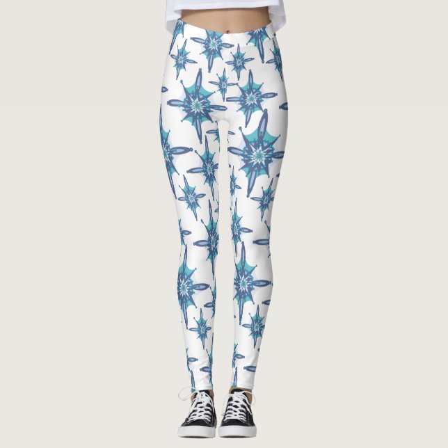 blue winter snowflakes leggings (Front)
