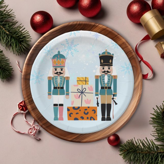 Blue Winter Snowflakes Nutcracker Baby Shower Paper Plate (Creator Uploaded)
