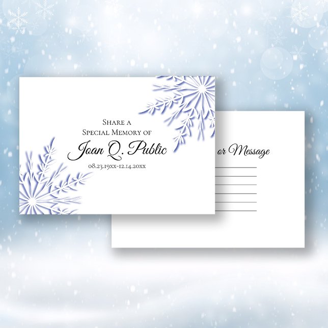 Blue Winter Snowflakes Share a Memory Funeral  Card (Creator Uploaded)