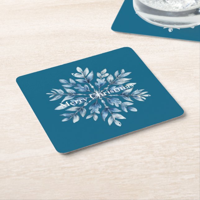 Blue Winter Snowflakes  Square Paper Coaster (Angled)