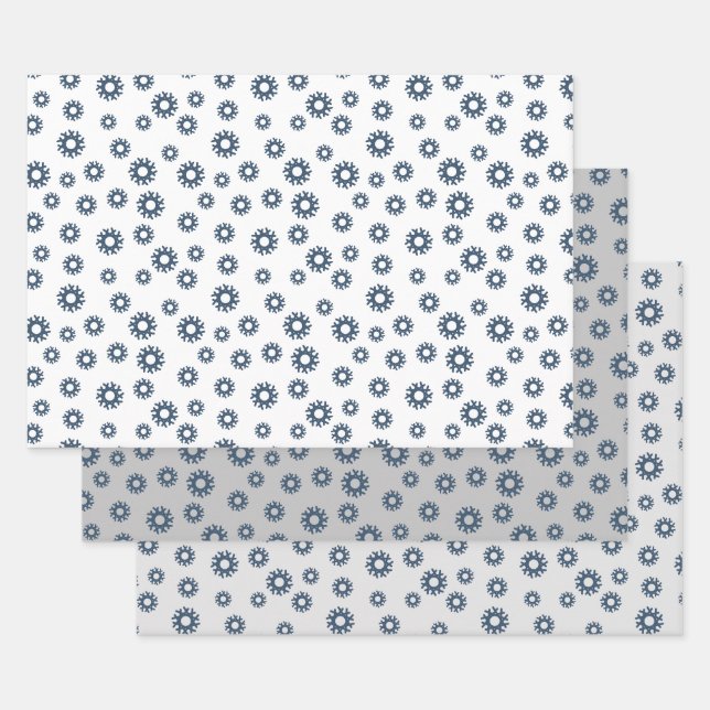 Blue winter snowflakes wrapping paper sheet (Set)