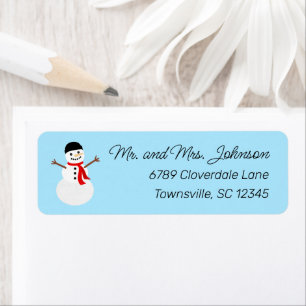 Blue Winter Snowman Holiday Return Address