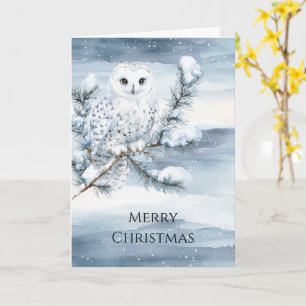 Blue Winter Snowy Owl Christmas   Card