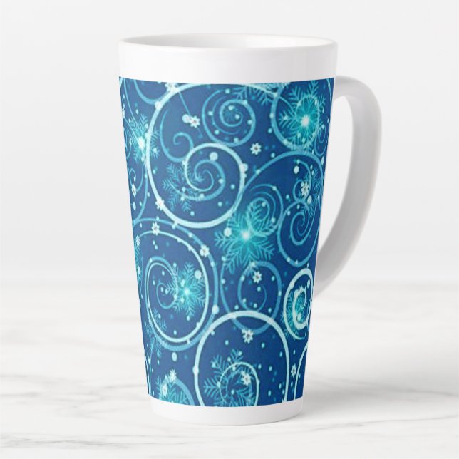 Blue Winter Swirls Pattern Latte Mug (Right Angle)