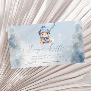 Blue Winter Teddy Bear Baby Shower Diaper Raffle Enclosure Card