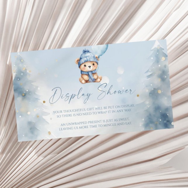 Blue Winter Teddy Bear Baby Shower Display Shower Enclosure Card (Creator Uploaded)