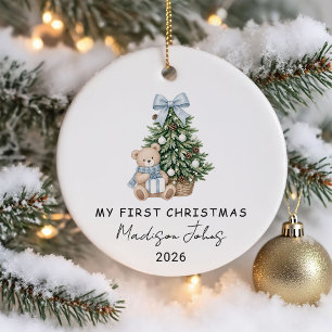 Blue Winter Teddy Bear Baby's First Christmas Ceramic Tree Decoration
