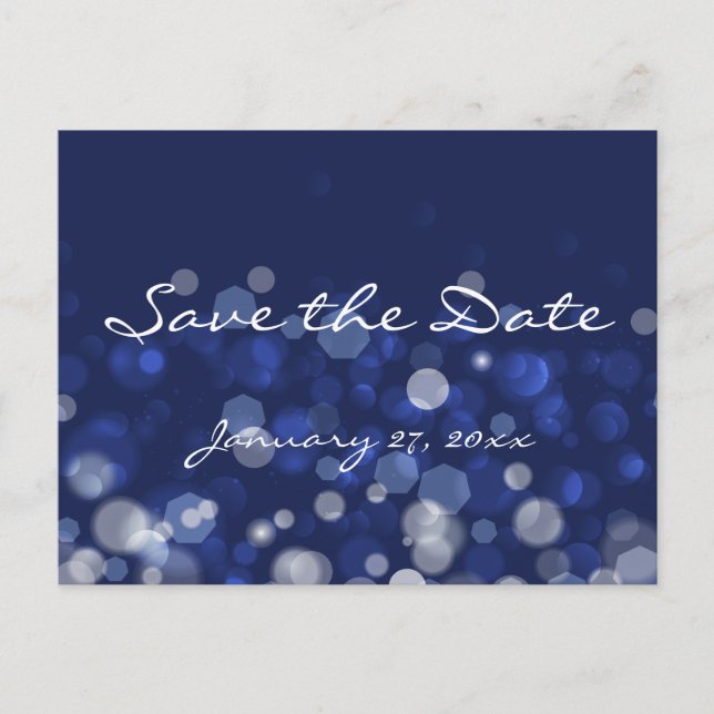 Blue Winter Themed Wedding Save The Date Postcards (Front)