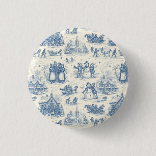 Blue Winter Toile Chinoiserie 3 Cm Round Badge