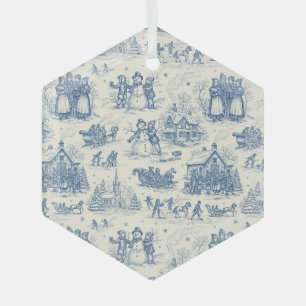 Blue Winter Toile Chinoiserie Glass Tree Decoration