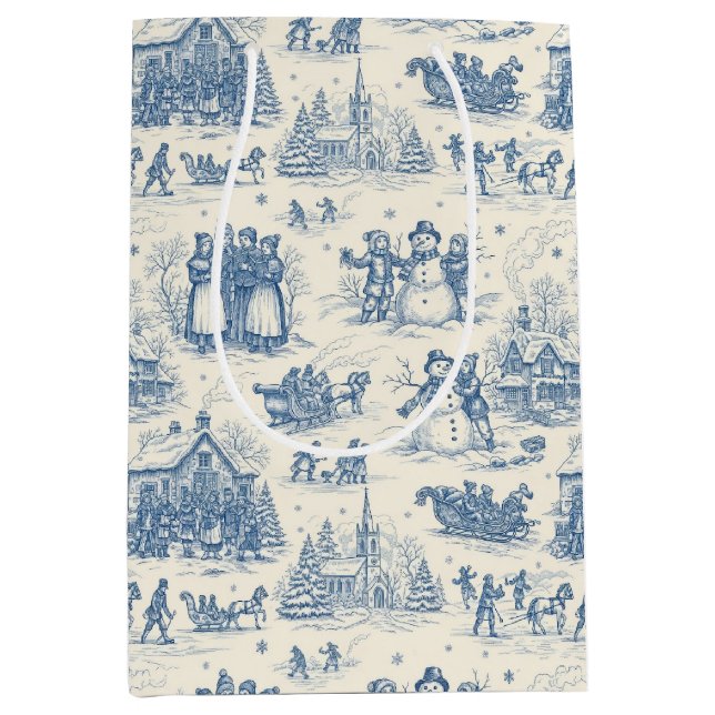 Blue Winter Toile Chinoiserie Medium Gift Bag (Front)
