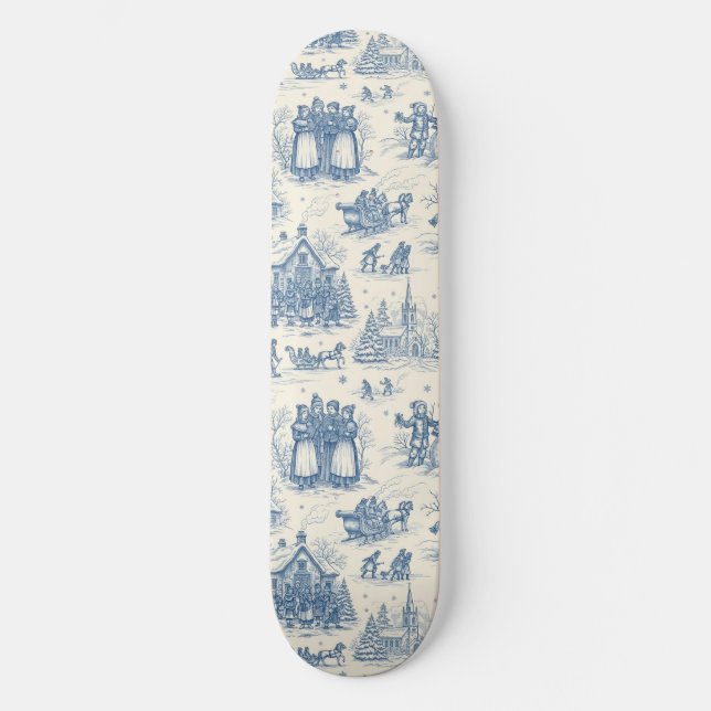 Blue Winter Toile Chinoiserie Skateboard (Front)