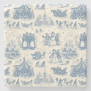 Blue Winter Toile Chinoiserie Stone Coaster