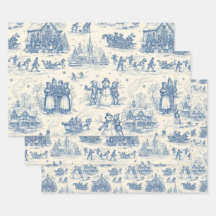 Blue Winter Toile Chinoiserie Wrapping Paper Sheet