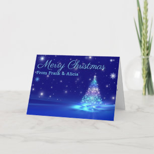 Blue Winter Tree Christmas Card Customisable