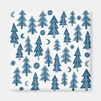Blue Winter Trees Moonlight Forest