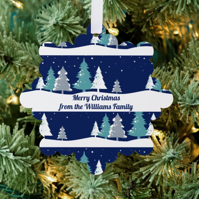 Blue Winter Trees Personalised Christmas Gift Tree Decoration Card (Insitu (Tree))