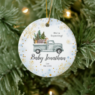 Blue Winter Truck We're Expecting Parents Ceramic Tree Decoration