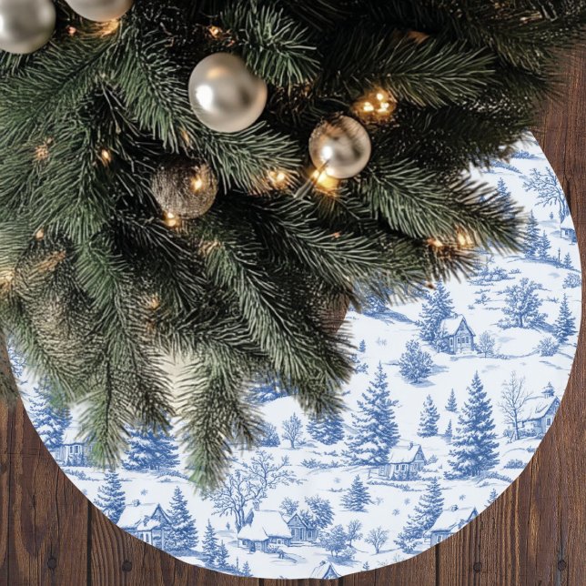 Blue Winter Village Toile Christmas Brushed Polyester Tree Skirt (Creator Uploaded)