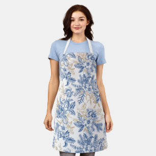 Blue Winter Vintage Flower Pattern Apron