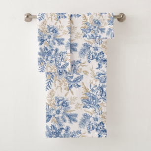 Blue Winter Vintage Flower Pattern Bath Towel Set