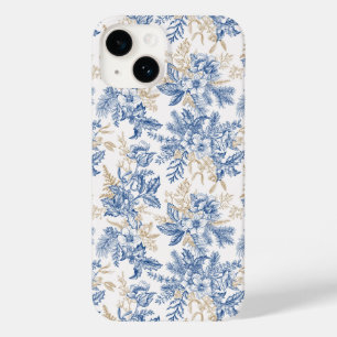 Blue Winter Vintage Flower Pattern Case-Mate iPhone 14 Case