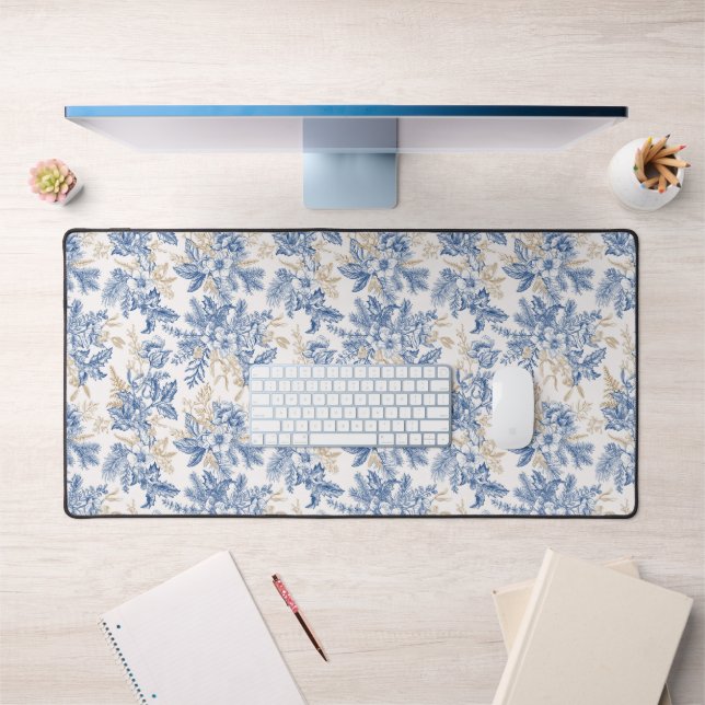 Blue Winter Vintage Flower Pattern Desk Mat (Office 1)