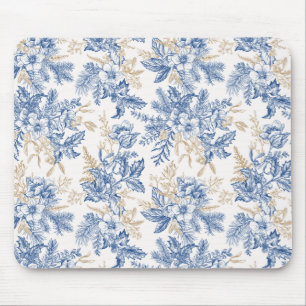 Blue Winter Vintage Flower Pattern Mouse Mat