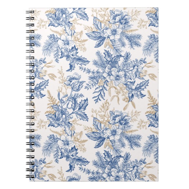 Blue Winter Vintage Flower Pattern Notebook (Front)