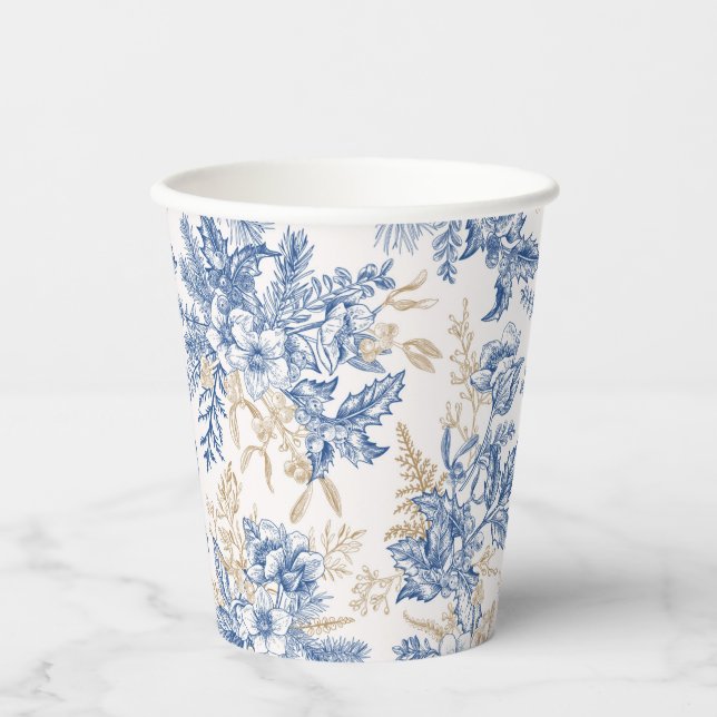 Blue Winter Vintage Flower Pattern Paper Cups (Front)