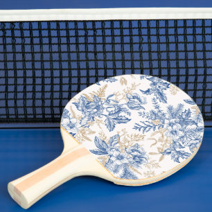 Blue Winter Vintage Flower Pattern Ping Pong Paddle