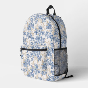 Blue Winter Vintage Flower Pattern Printed Backpack