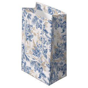Blue Winter Vintage Flower Pattern Small Gift Bag