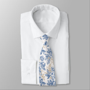 Blue Winter Vintage Flower Pattern Tie