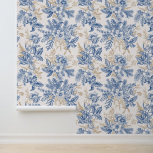 Blue Winter Vintage Flower Pattern Wallpaper